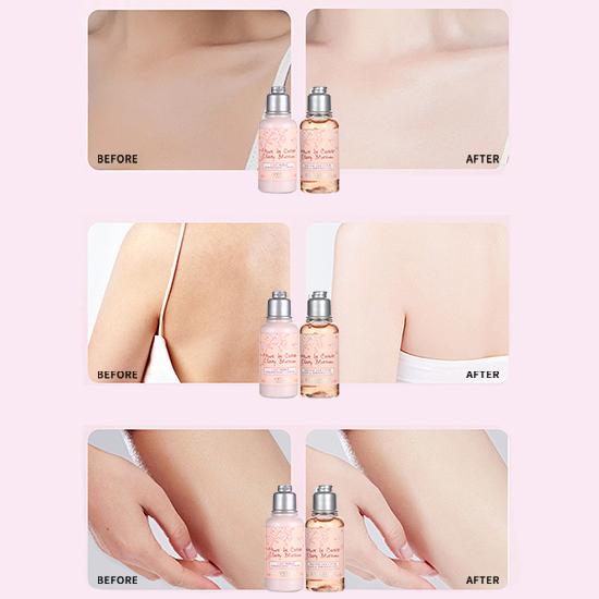 L'Occitane en Provence Mini sada péče o tělo (Tělové mléko Cherry Blossom 35ml + Sprchový gel 35ml + Krém na ruce 10ml + Krém na ruce s bambuckým máslem 10ml) 4-dílný