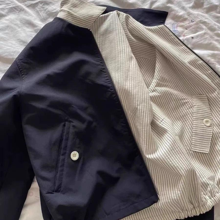 Unisex Oversized Striped Lapel Jacket - American Streetwear for All Seasons
