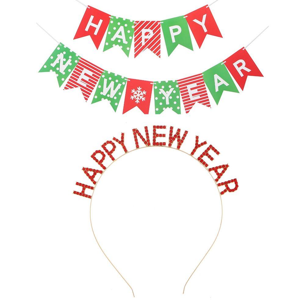 Headdress Letter HAPPY NEW YEAR Headband Rhinestone Crown Korean Style Hair Hoop Female Jewelry