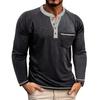 Men's Button Lapel Colored Cotton Long Sleeved Base Men's Top