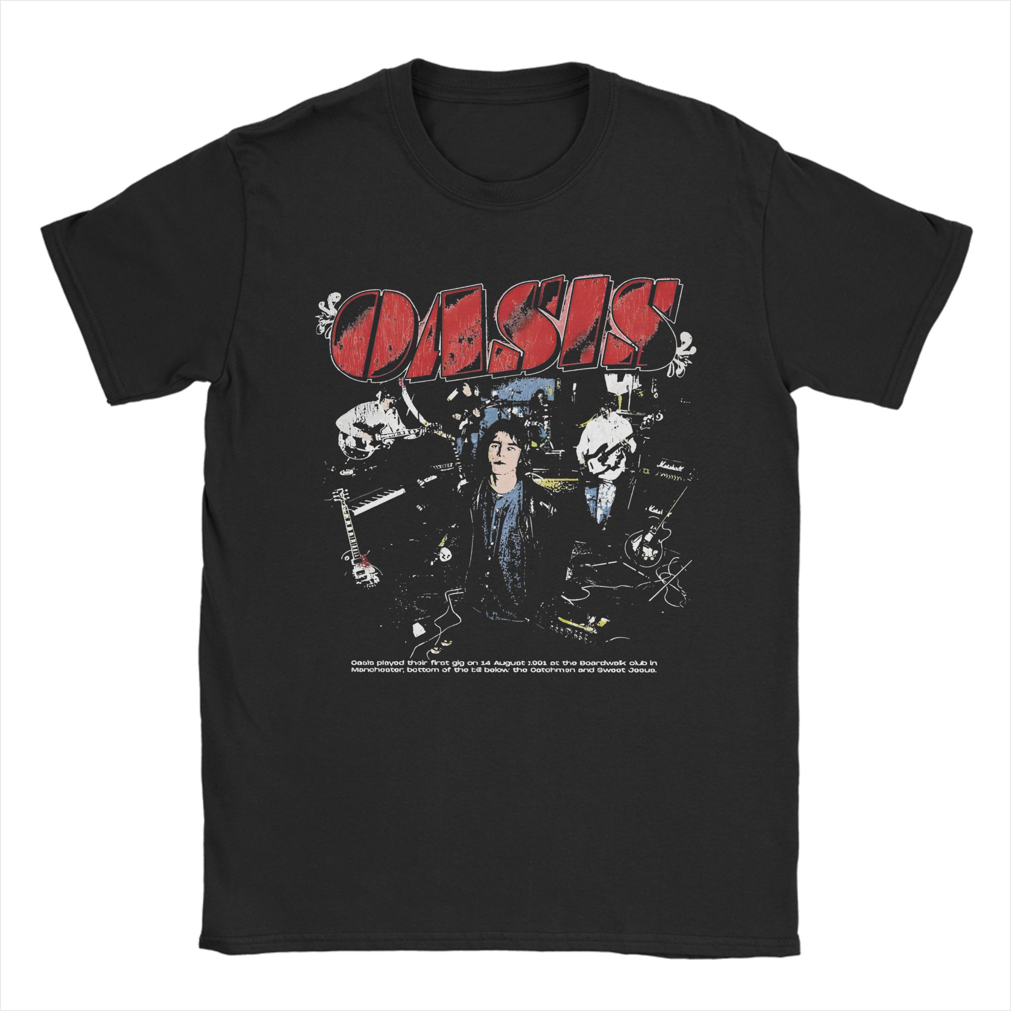 O-Oasis Music Rock T Shirt Men 100%Cotton Tops Novelty Round Neck Short Sleeve S
