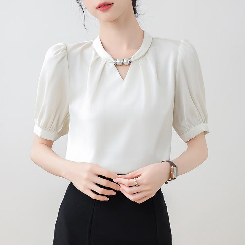 La Chapelle Women s Beaded Halter Neck Satin Blouse M кремовый