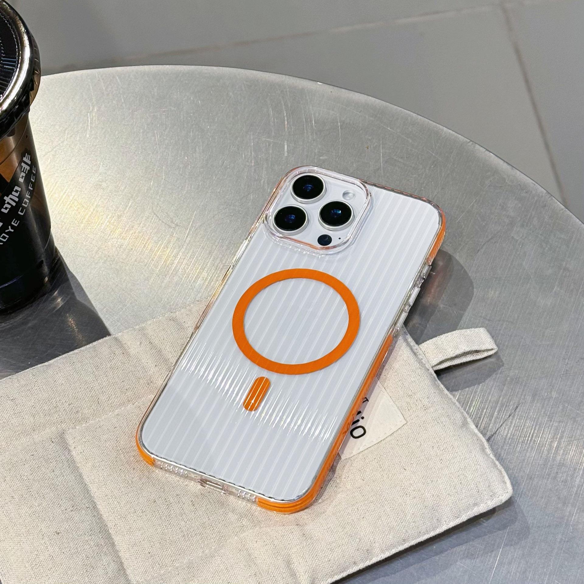 

Applicable To IPhone16proMax Corrugated Wireless Magnetic Suction Phone Case Apple 15 Anti Slip Edge 14 Transparent Protective Cover iphone14proMax