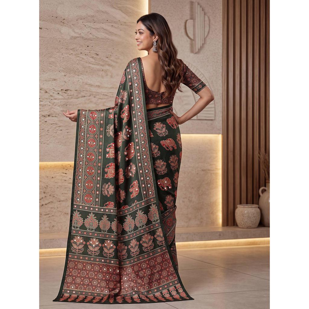 Premium Crap Silk Digital Ajrak Print Saree