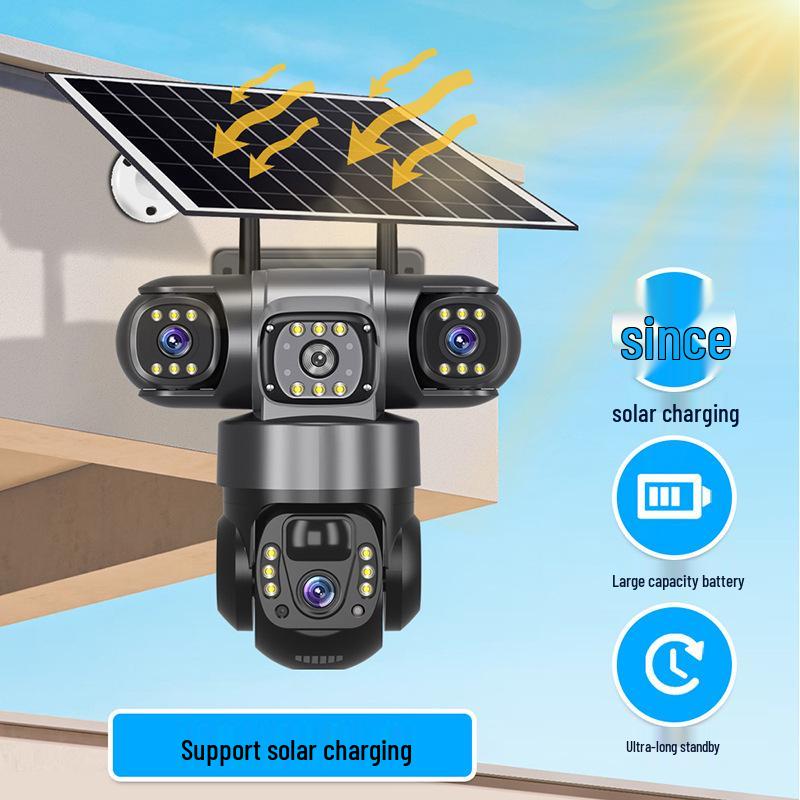 Solar-Powered 4G Outdoor Monitor: True Three-Lens, Three-Screen Camera