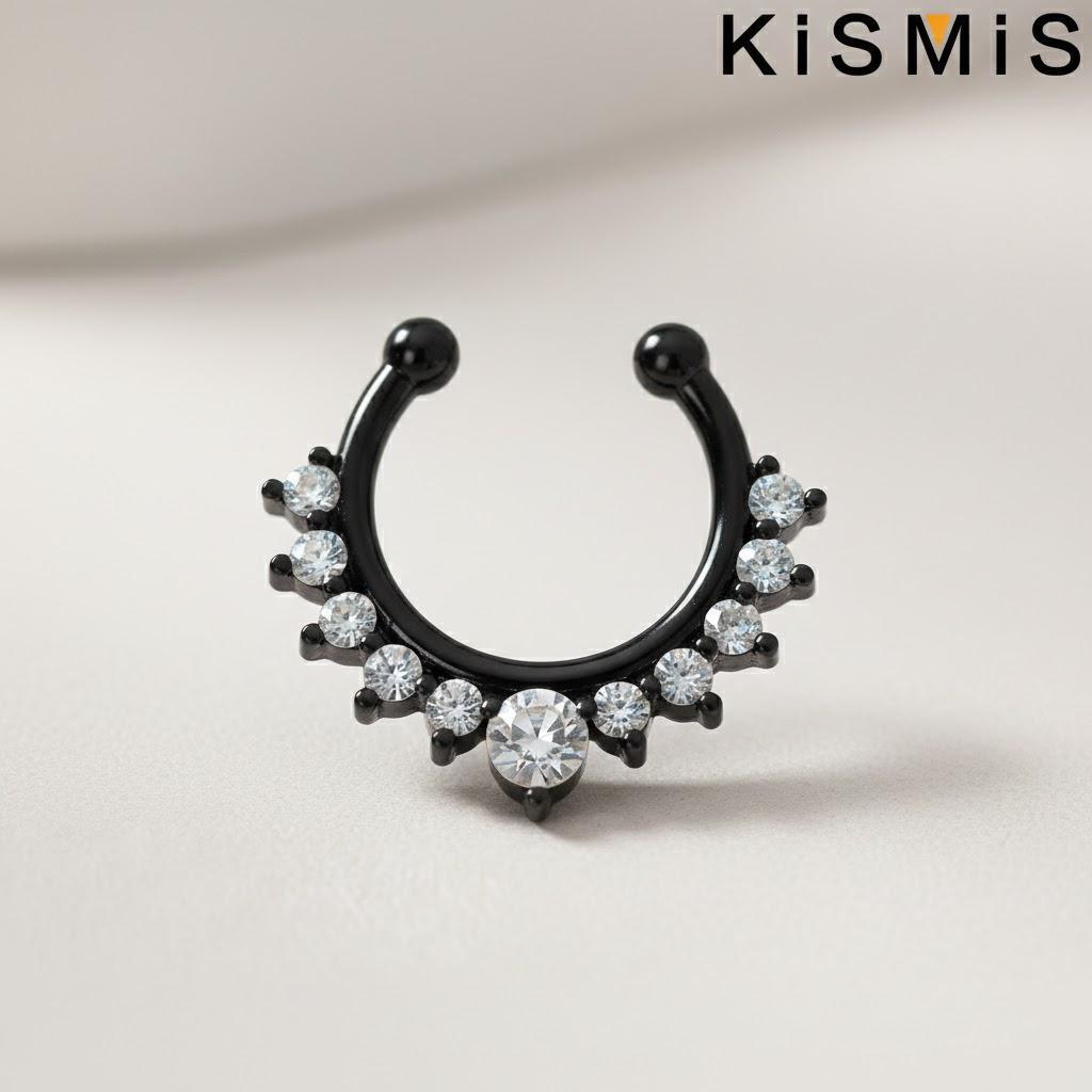 

Fashion Jewelry Set Alloy Diamond Nose Rings Lip Septum Rings Fake Piercing Accessories for Men Women Unisex чёрный