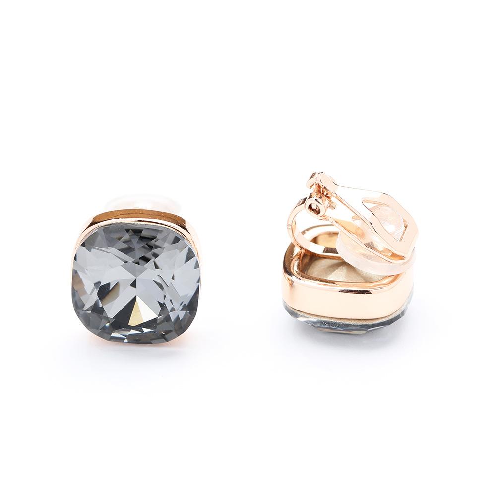 European and American personality versatile eight-color princess square crystal earrings, gold-plated fashion without pierced earrings, earrings, wome
