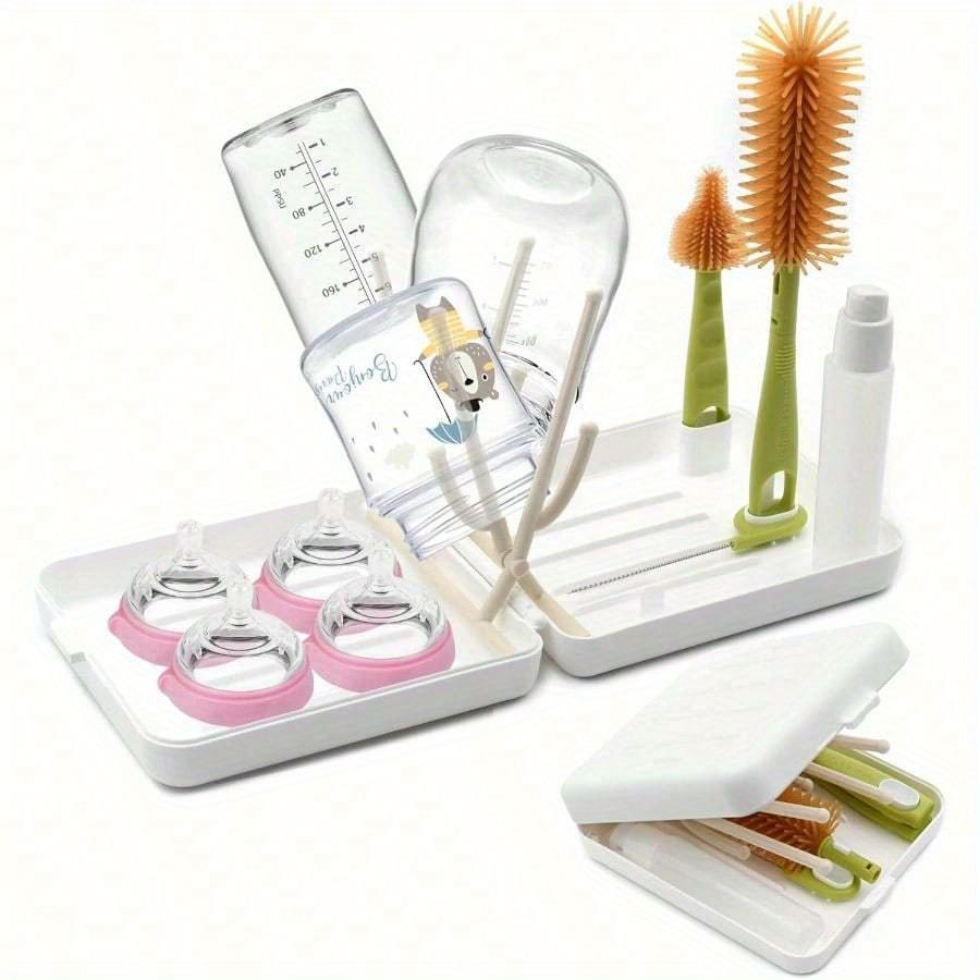 

Портативный набор щеток для детских бутылочек Премиальная силиконовая щетка для мытья бутылочек, щетка для соски, щетка для трубочки, дозатор для мыла, сушилка для бутылочек и хранилище белый