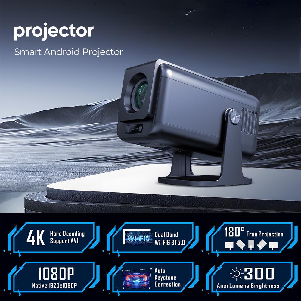 CrossV1 HY500 4K Android Projector, 1080P HD, Wireless Screen Mirroring, Portable for Home & Outdoor Use.