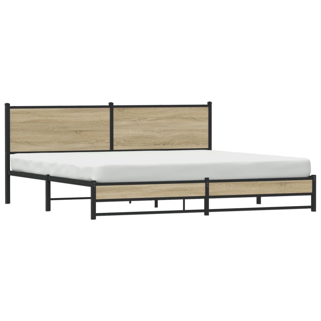Metal Bed Frame without Mattress Sonoma Oak Finish 193 x 203 cm