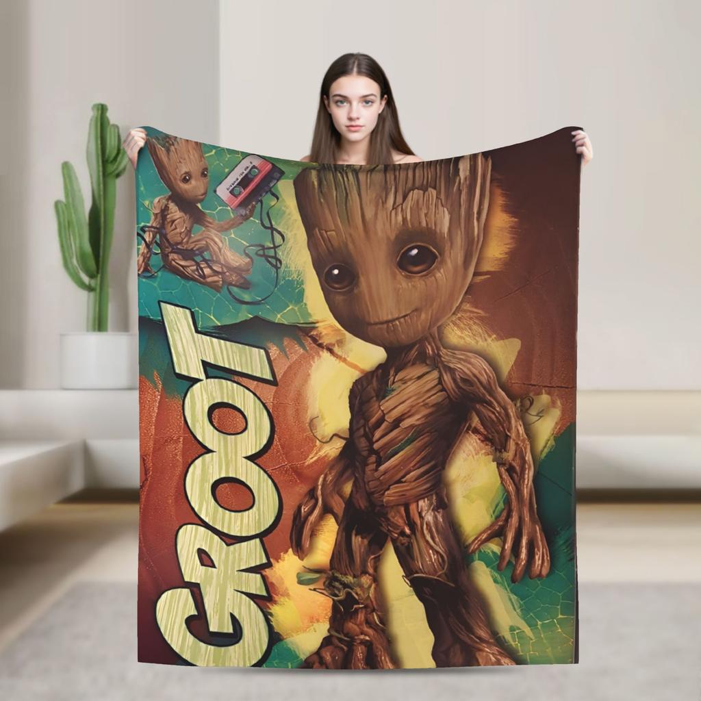 Strážci Galaxie Groot Flanelová Přehozová Deka Rocket Raccoon na Postel Pletená Deka Venkovní Tenká Přenosná Prošívaná Deka