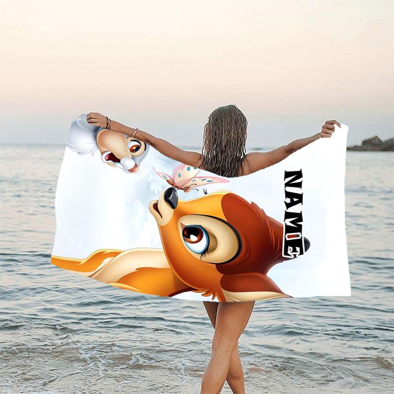 1pc Bambi2 Beach Towel with Custom Name, Beach/Swimming/Bath/Picnic/Camping Towel, Suitable for Seaside Beaches