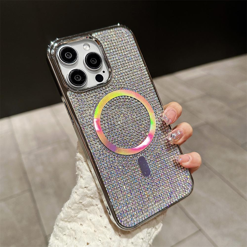 Luxury Laser Diamond Magnetic Case for IPhone 15 Pro Max 11 12 13 14 Plus for Magsafe Wireless Charging Plating Glitter Cover