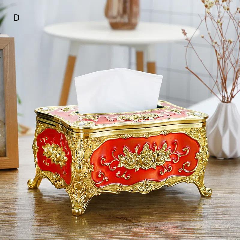 Rose Pattern Golden-Plated Tissue Box American Style Paper Holder Suitable For Multiple Rooms Home Desktop Decor