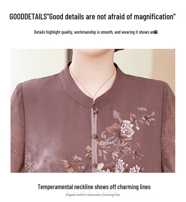 Stylish Chiffon Blouse: Chinese-Style Short-Sleeve Top for Middle-Aged Women