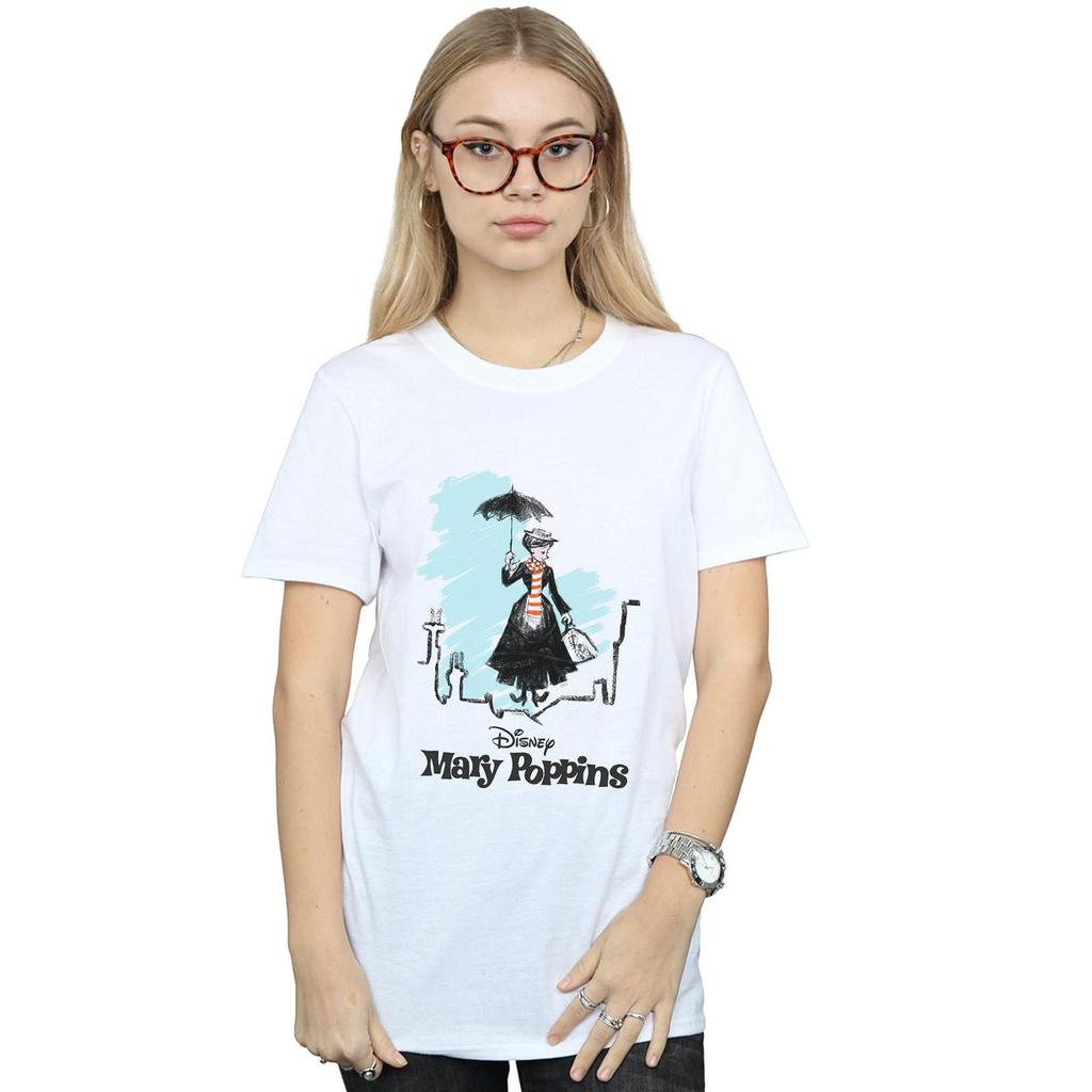 Disney Womens/Ladies Mary Poppins Rooftop Landing Color Cotton Boyfriend T-Shirt