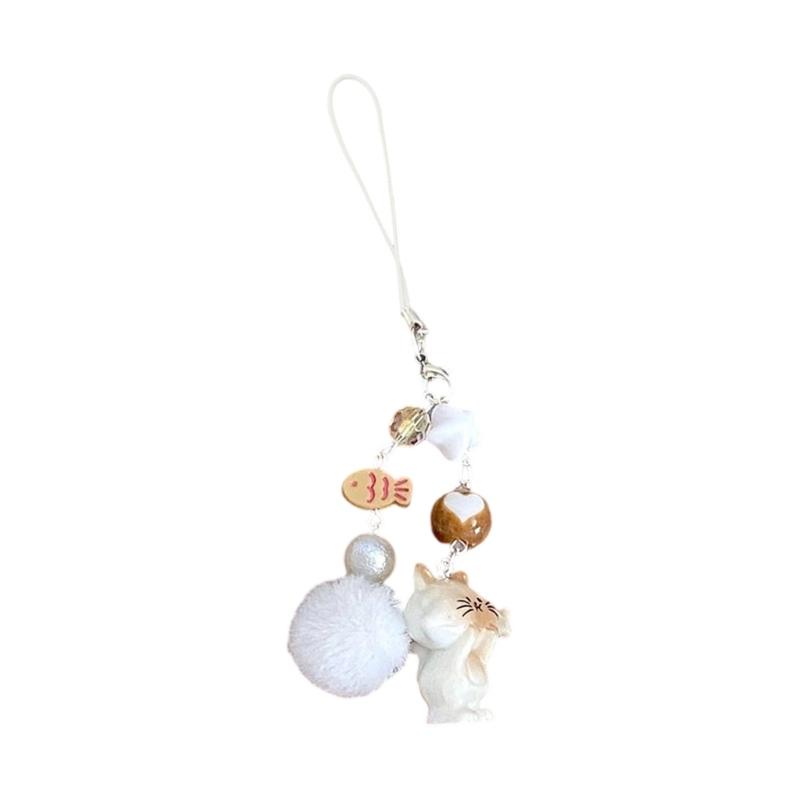 Adorable Cat Design Keyring Pendant Phone Decorative Accessories Resin Texture Phone Strap Suitable for Everyday Use