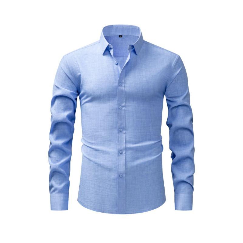 Mens Solid Color Textured Fabric Long Sleeve Button Down Shirt