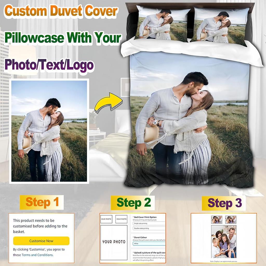 Copripiumino Personalizzato Copripiumino con Foto Personalizzata Federa con Testo/Logo, Set Biancheria da Letto Matrimoniale/Singolo Personalizzato Per Bambino Bambina