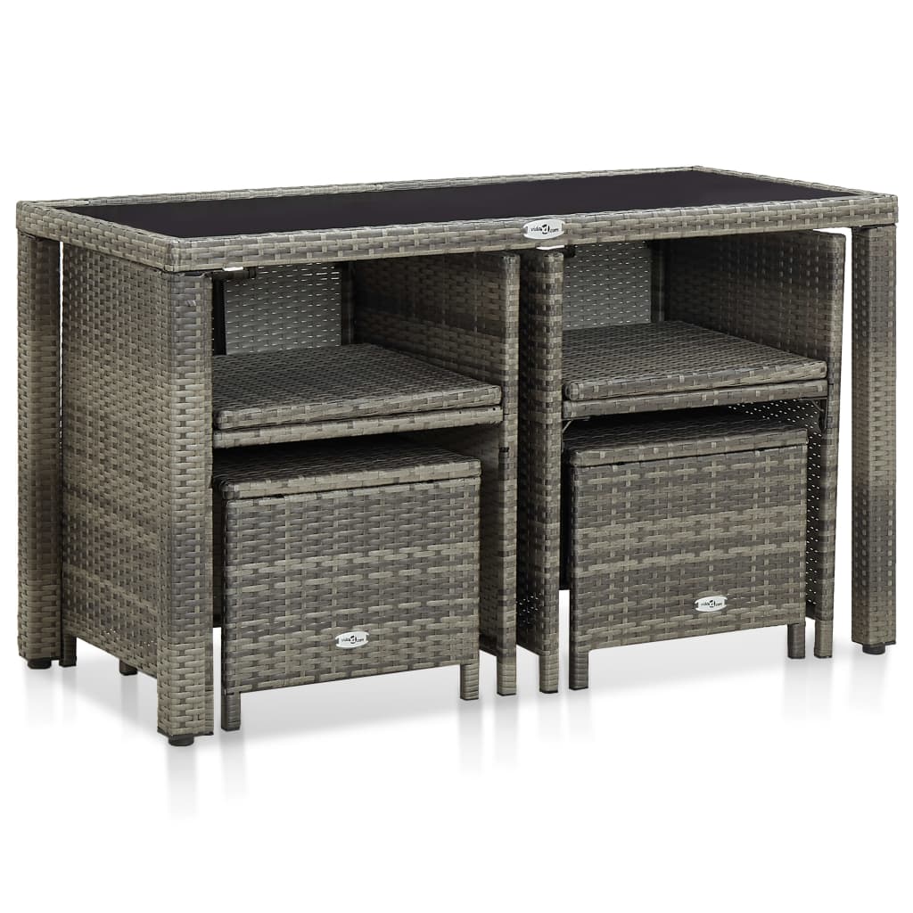 5 Piece Garden Dining Set with Cushions Poly Rattan Grey