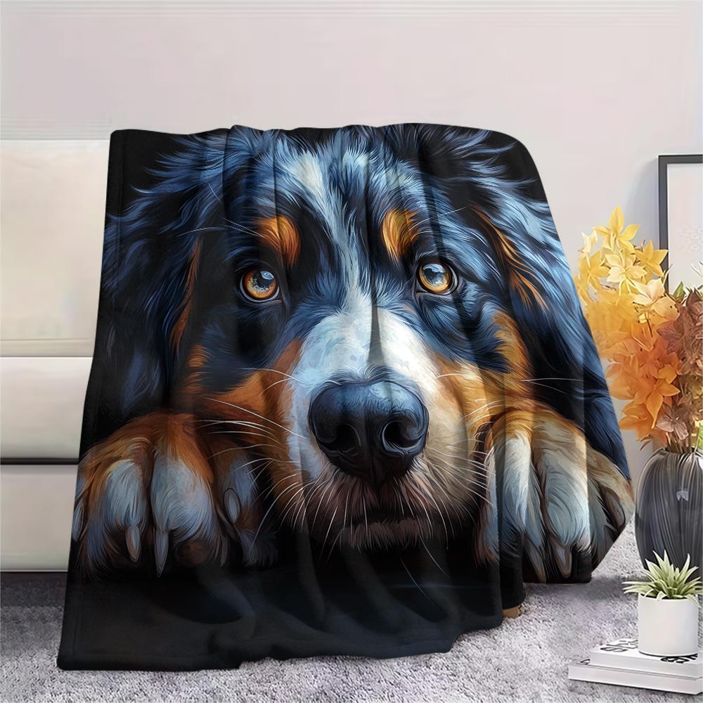Black Australian Shepherd,pattern Flannel Blanket, High quality Comfortable for All Seasons, Home Decor, Warmth and Comfort, Perfect for Gifts.