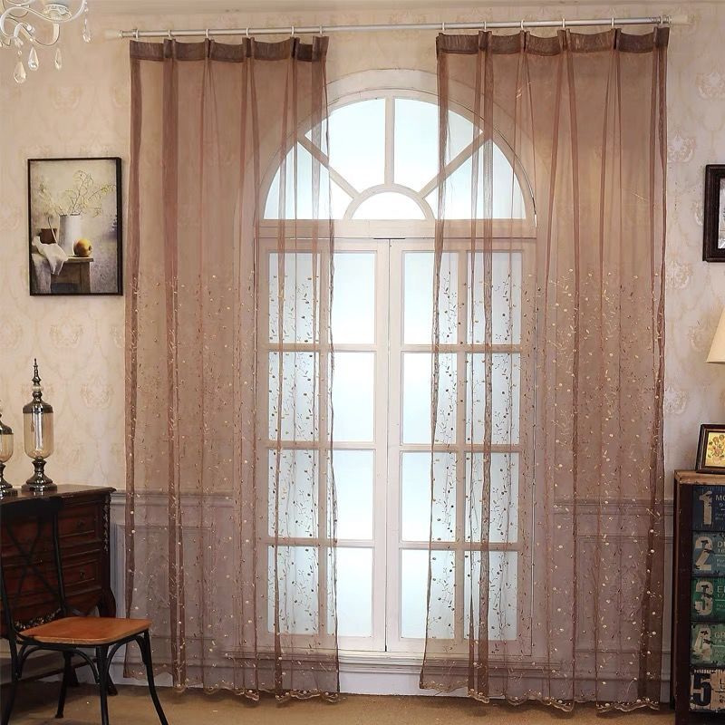 

Сплошной цвет вышивка лист стержень карман пряжи занавеска для кухонь, спален, кабинетов, кафе, гостиной домашний декор 250*270cm