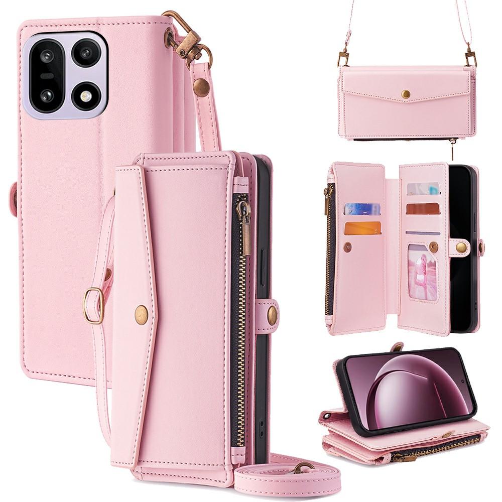 

For OnePlus 15 5G Case Card Slots Zipper Purse PU Leather Phone Cover with Shoulder Strap