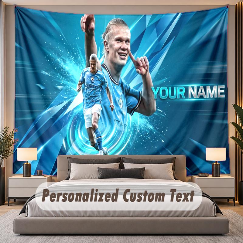 Custom Name Text Tapestry Erling Haaland Personalized Polyester Wall Tapestry For Bedroom And Room