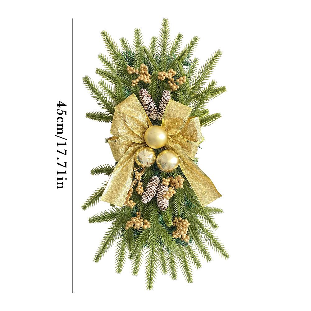 Christmas Simulation Garland with Silk Ribbon Wall Window Hanging Ornament Trim Garland Prelit Stairway Swag Trim for Home Decor