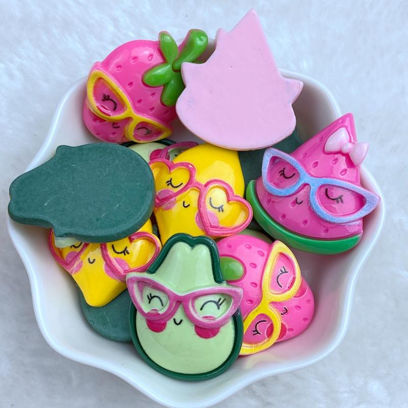 10Pcs Cute Resin Mini Cool Avocado Strawberry Lemon Watermelon Series Flat back Scrapbooking DIY Jewelry Craft Decoration