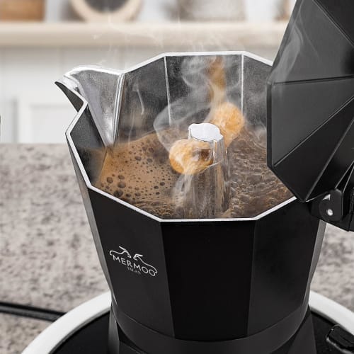 MERMOO YILAN Stovetop Espresso Maker, 6 Cups, 300ml, Black, Moka Pot, Aluminum, Coffee Maker, Outdoor Coffee, Espresso Machine