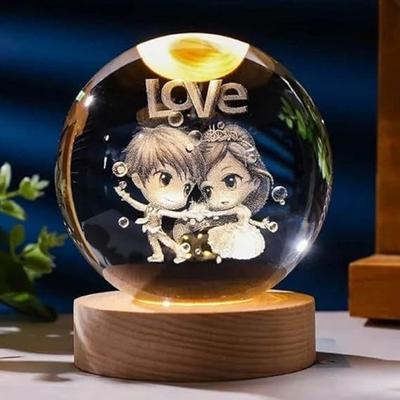 Love Crystal Ball Night Light with LED Wooden Stand, Room Decor Glass Sphere Light for Home Decoration Gifts for Women Men Dad Mom Kids Girlfriend