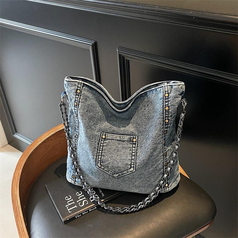 Denim Oblique Span Bag Women's New Casual Large-capacity College Student Class Commuting Shoulder Bag