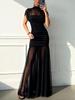2026 European & American Women's Sexy Mesh Solid Color Hip-Hugging Summer Long Formal Dress