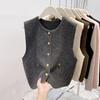 Knit Vest Women Cardigan Sweater Button Up Round Neck Sleeveless Round Neck Simplicity Casual Fashion Lady Top Female Vest Coat