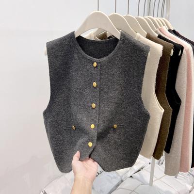 Strickweste Damen Cardigan Pullover Knopfleiste Rundhalsausschnitt Ärmellos Rundhalsausschnitt Schlichtheit Lässig Mode Damen Top Weibliche Weste Mantel