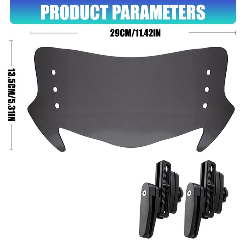 Motorcycle Wind Deflector Extension, Adjustable Clamp-On Acrylic Panel With Two Brackets for Windshield Coverage