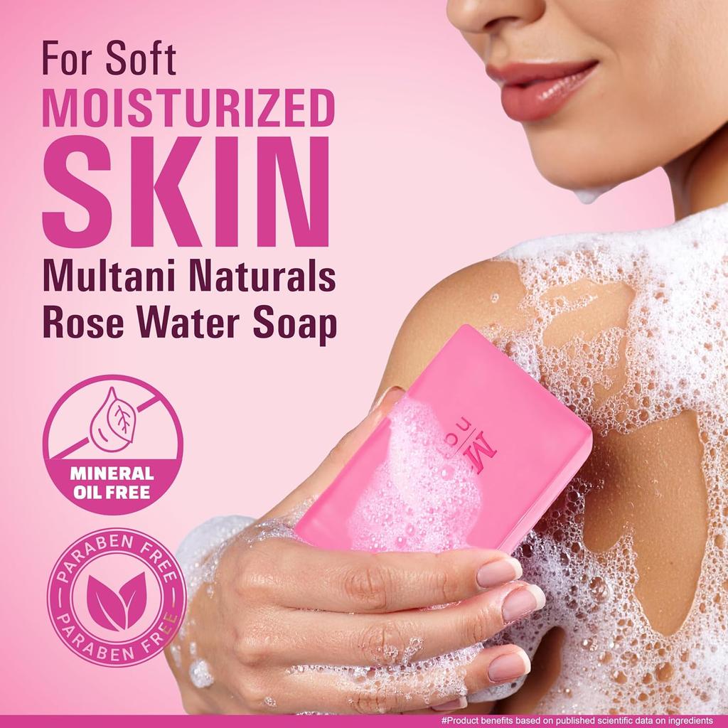 Multani Naturals Rosewater Soap Bar Pack Of 5PCS 125 g Bathing Soap with Rose Water & Glycerin for Soft Glowing Skin