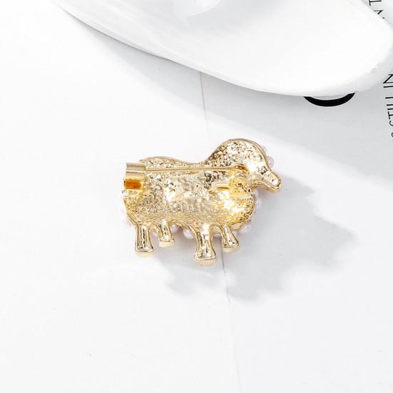 סיכת דש מסגסוגת אבץ משובצת בפנינים מלאכותיות עיצוב כבש פלאפי סגנון מצויר