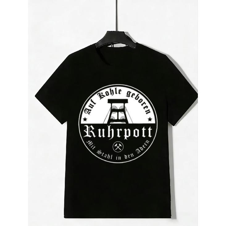 Black T-Shirt with Ruhrpott Coal Mine Graphic And German Text for Urban Streetwear Style