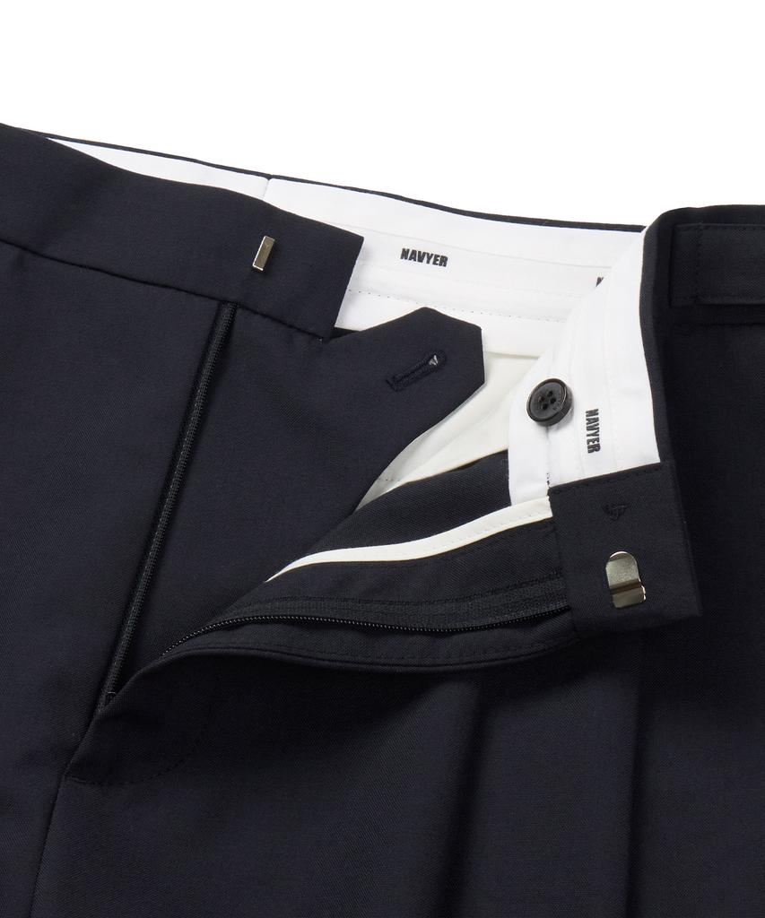 Neibieol Tropical Wool Double-Pleat Wide Pants - Deep Navy