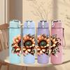 1PC Leopard Sunflower Bloom Graphic,750ml Color Plastic Sports Water Bottle,Leakproof Flip Straw Lid,Suitable for Sports Office Home Use