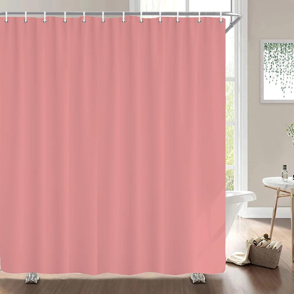 1Pcs Black Gray White Solid Color Printed Fabric Waterproof Shower Curtain, Home Decoration Bathroom Curtain, With Hooks