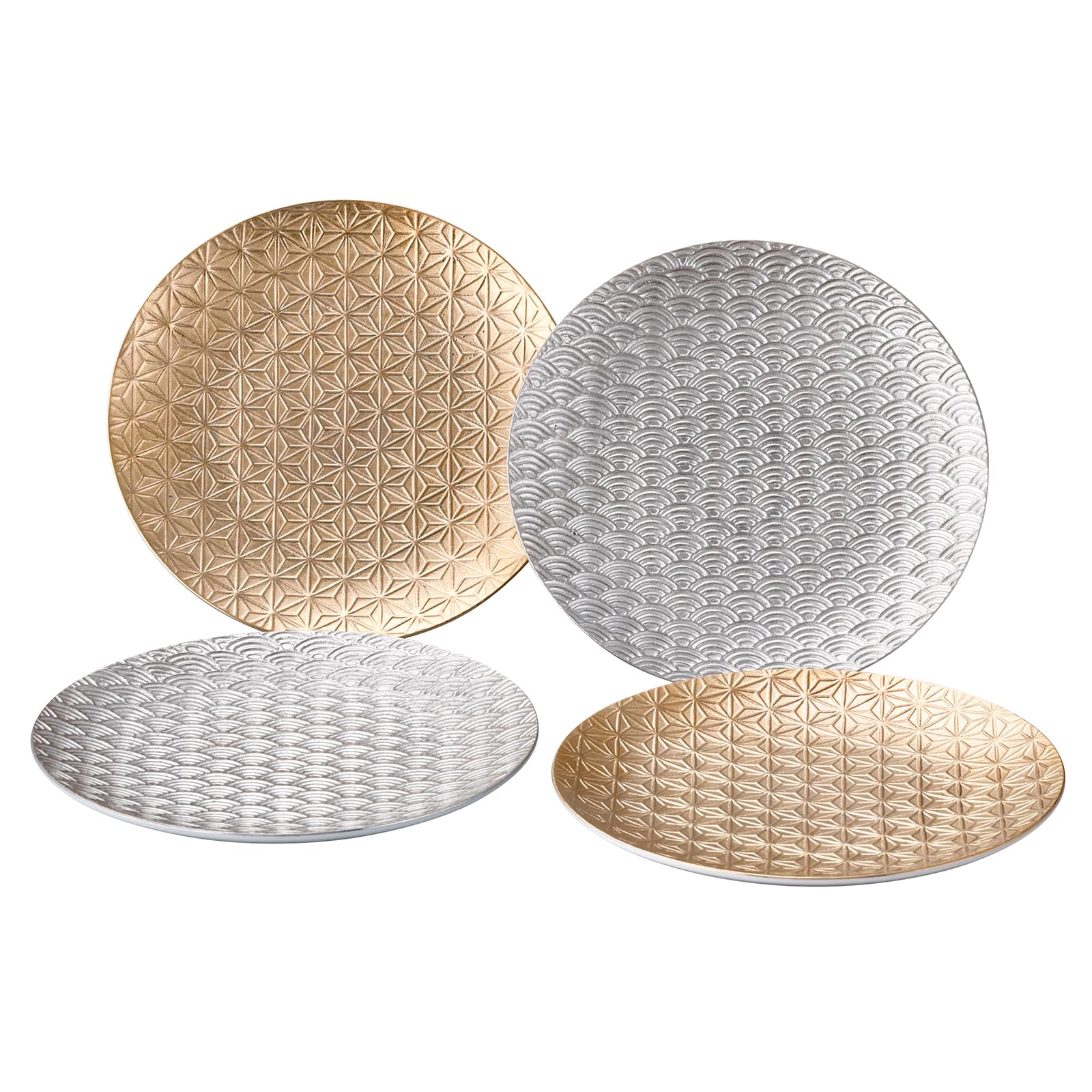 

yamakaXODA POTTERY Small Set of Gold and Auspicious Mino Kissho Zipangu Plates, 4, Silver, Charm, Gift, Ware, YMK170-190