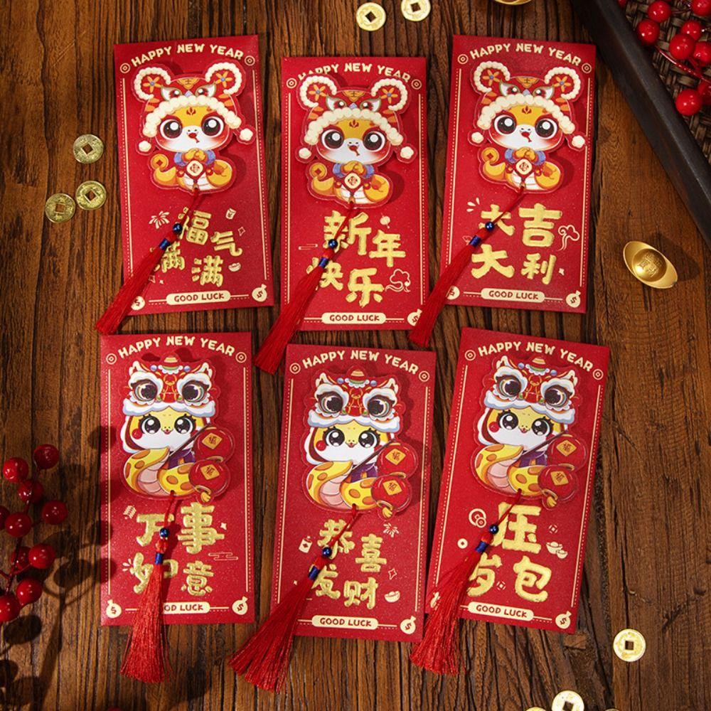 6pcs Chinese Style 3D New Year Money Pocket Traditional Good Luck Red Packet  Wedding Birthday