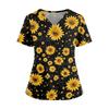 Women Floral Print V Neck Scrub Top with Pockets Side Slits Short Sleeve Medical Uniform Shirt for Healthcare Professionals