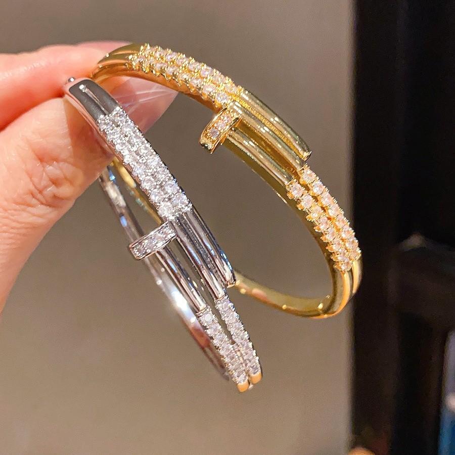 Classic Copper Zirconia Bangle With Gold Plating For Ladies Fashion Accessory