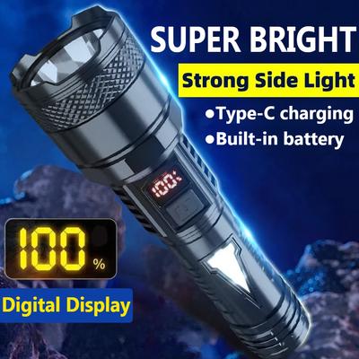 Verbesserte Superhelle Taschenlampe USB Wiederaufladbar mit Seitenlampe Eingebauter Akku Taschenlampe für Outdoor Notfall Camping Verwendung