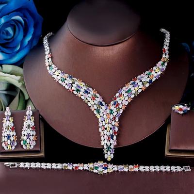 CMM 4PS Set di gioielli da sposa color argento di lusso di alta qualità AAA + zirconi collana orecchini bracciale anello grandi set per le donne