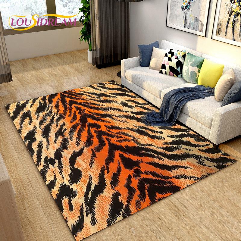 3D Stripe Tiger Print Pattern Area Rug Large,Carpet Rug for Living Room Bedroom Kitchen Doormat Decoration, Non-slip Floor Mat